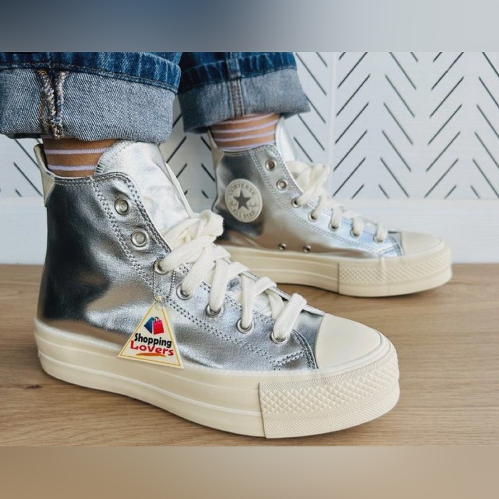 Converse Chuck Taylor All-Star Platform Metallic Silver High Top Sneakers